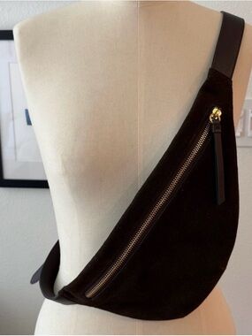 rag & bone Petra Dark Brown Suede Belt Bag with Gold Hardware